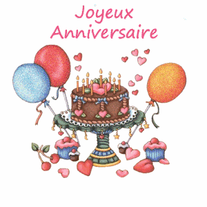 Gif animé joyeux anniversaire gateau ballons